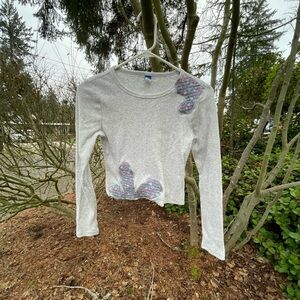 Gray Long Sleeve Top with Quilted Accents